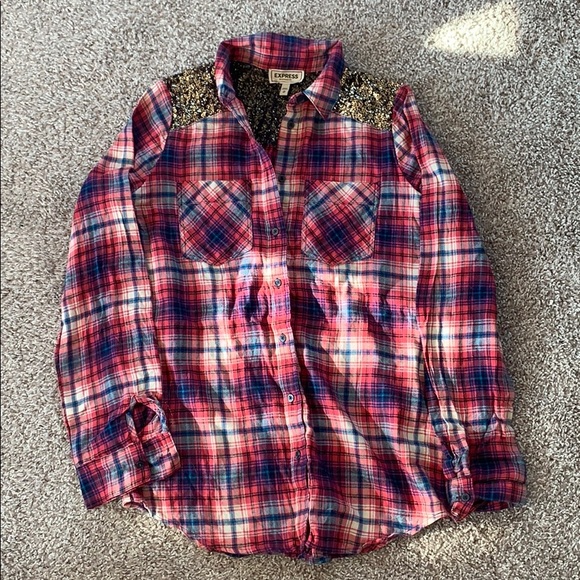 Express flannel sequin button down - Picture 1 of 4